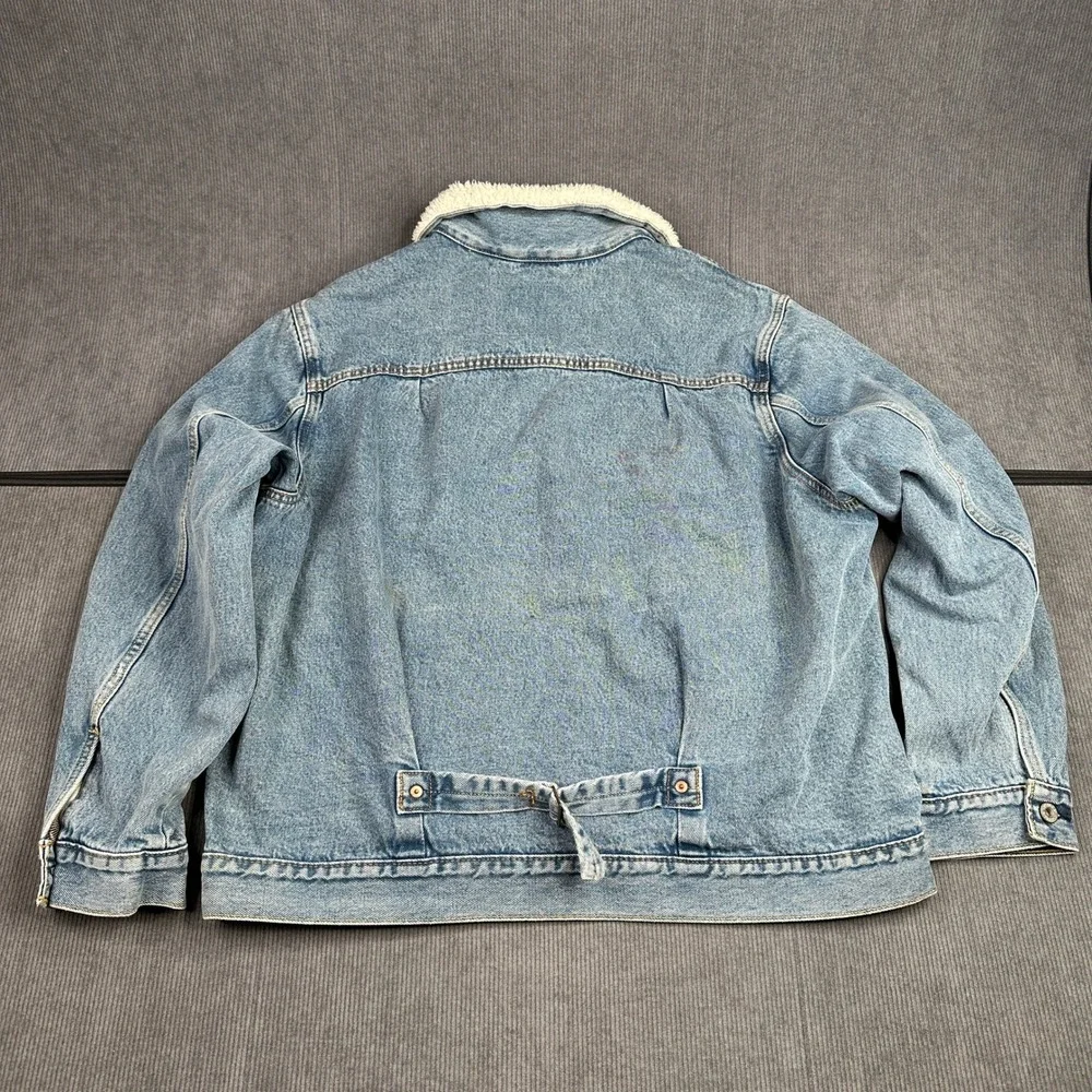 NWT Levis Premium Type I Sherpa‎ Trucker Jacket Light Wash Plaid Lined A4080 L